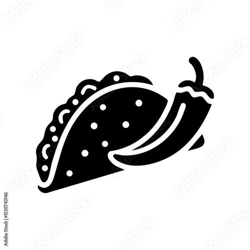 Mexican taco icon with chili pepper, perfect for food and fast food themes.

