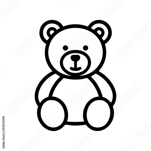 Minimal black outline vector of a teddy bear toy, symbolizing childhood and softness.

