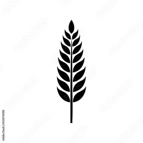 Minimalist vector illustration of a wheat stalk with leaves. Simple grain logo representing farming, bread, and harvest.


