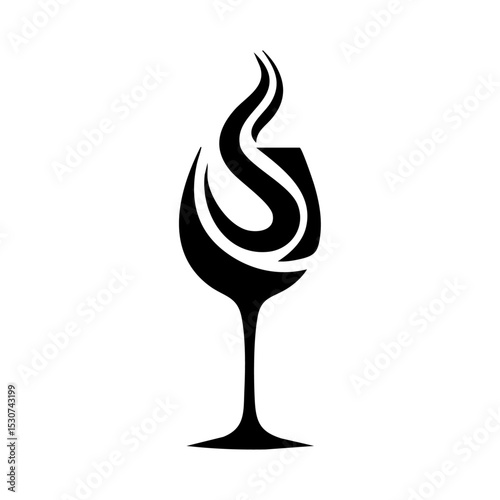 Minimalist wine glass with artistic swirling liquid shape. Vector logo for restaurants, wineries, or tasting events.


