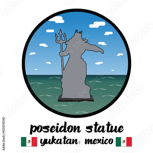 Circle Icon Poseidon Statue. Vector illustration	
