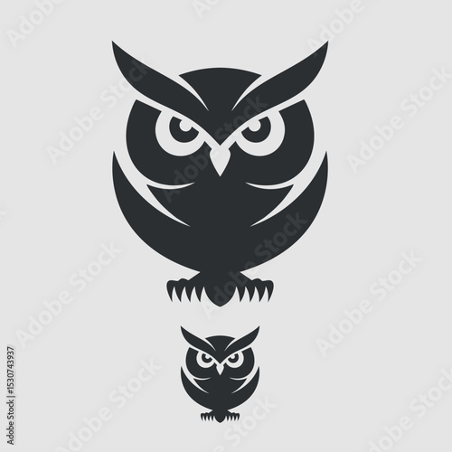 A modern vector logo of a vigilant owl. The design uses bold, sharp geometric shapes to create a solid and memorable symbol