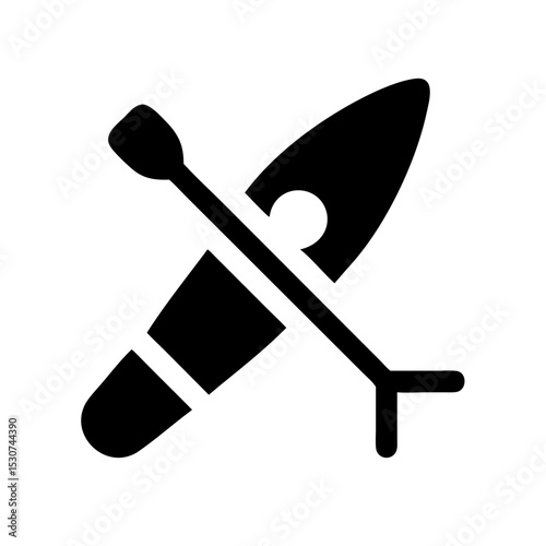Paddleboard with Crossed Paddle Icon – Modern Silhouette: Modern paddleboard and paddle icon in black silhouette, perfect for water activities and sport branding.
