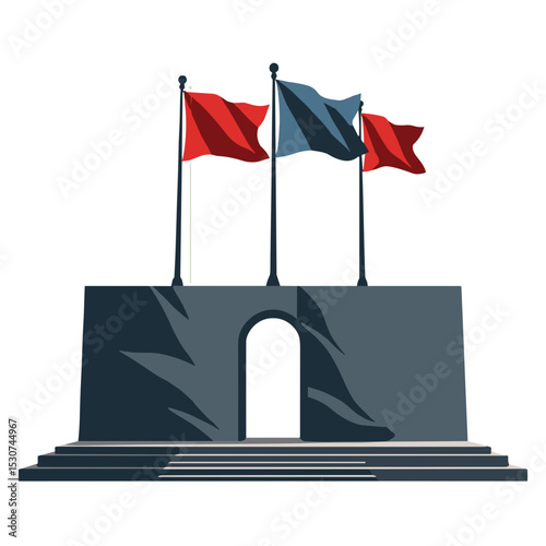 Bold war memorial with flags in pop art style, evoking remembrance