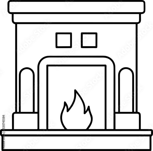 Electric fireplace outline vector illustration, line art
