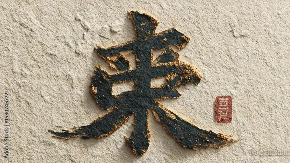 Elegant Chinese Calligraphy: 'East' Character Displayed on Textured Stone Backgrounds