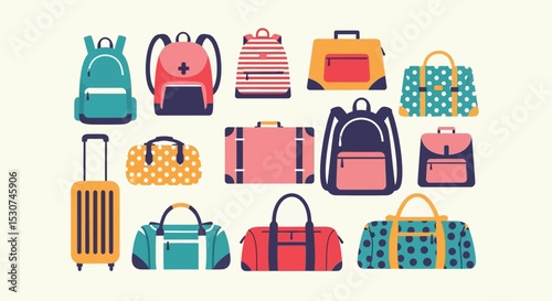 Colorful Collection of Travel Bags and Backpacks Illustrations