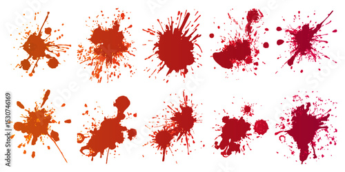 red blot on white background. Set of Red blood splashed isolated on white background.