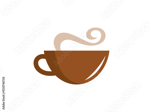 A steamy, brown coffee cup, an iconic symbol of warmth, rest and refreshment in an artistic flat design illustration.