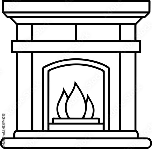 Electric fireplace outline vector illustration, line art