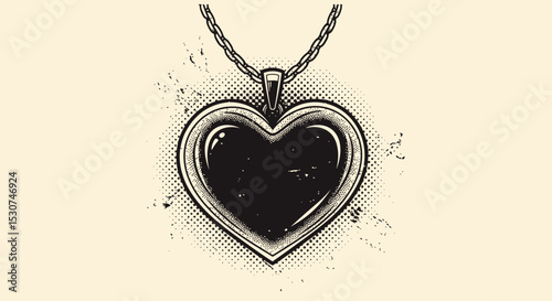 Vintage Heart Locket Necklace Illustration Dark Romantic Style