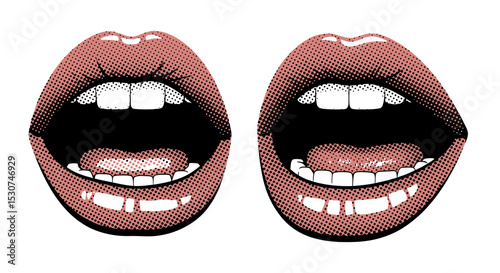 Vector Illustration of Two Sets of Open Lips with Glossy Texture