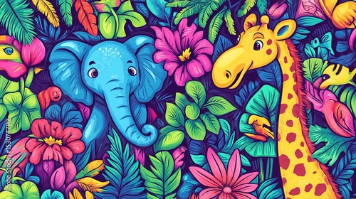Adorable hand-drawn animals and jungle scenes!  This vibrant clipart collection features elephants, monkeys, giraffes, tigers, and toucans. Perfect for kids' projects.
 