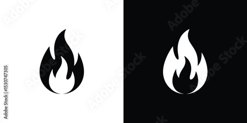 Black and White Displaying Fire Symbol, Fire Icon, Flame Graphic, Negative Space Design