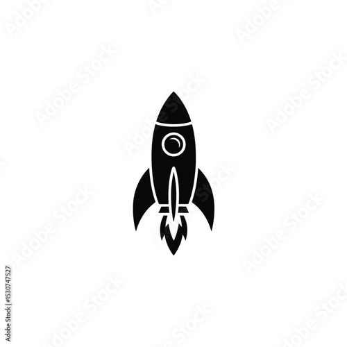Black and White Illustration of a Rocket Launching with Flame Trail