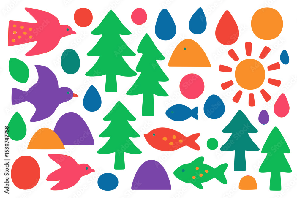 Fototapeta premium Vibrant Nature Doodle Set