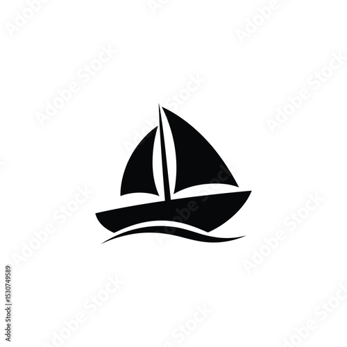 Black Silhouette of a Sailboat on Water, Minimalist Design Illustration, Simple Icon
