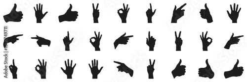 Hand Gesture Silhouettes In Icon Set. Communication And Expression Symbol Collection. Design And Educational Use. Isolated Vector Illustration