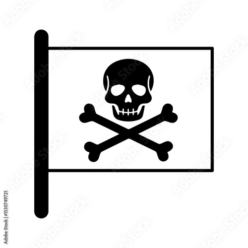 Silhouette of Pirate Flag – Skull and Crossbones Icon on Waving Flag

