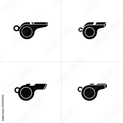 Four Black and White Whistle Icons Arranged in a Grid Pattern