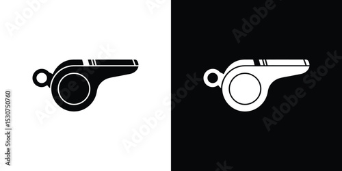 Isolated Whistle Icons on Inverted Backgrounds Black and White Design Variations for Sports