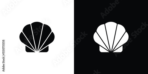 Seashell Icon Black and White Clam Graphic, Marine Symbol Inverted on Split Background