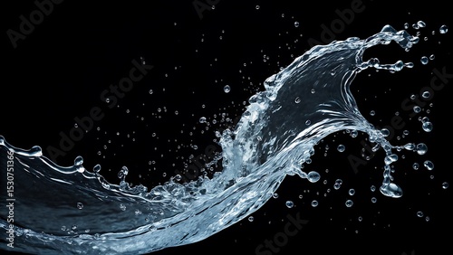 Dynamic water splash with air bubbles on black background