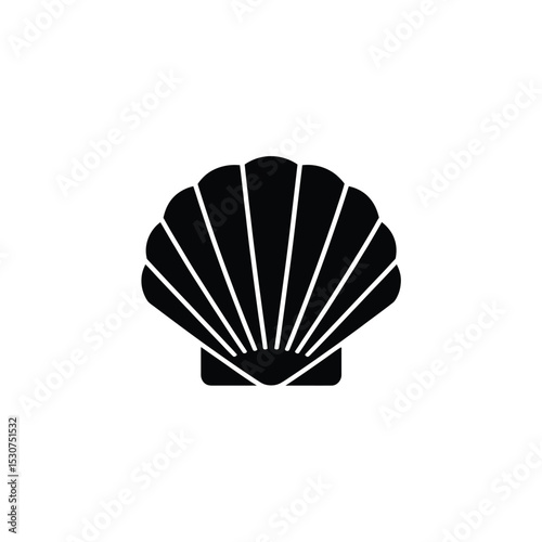 Silhouette Illustration of a Seashell, Black Outline on a White Background