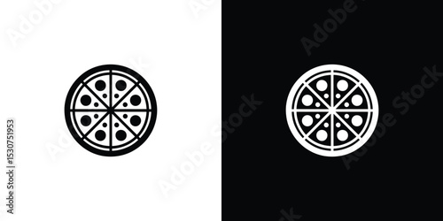 Sliced Pizza Illustration Black Pizza on White, White Pizza on Black Background, Simple