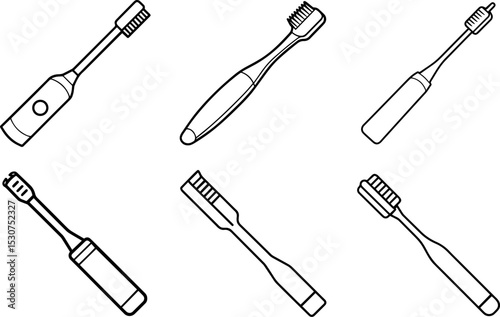 Set of Electric toothbrush outline vector illustration, line art
