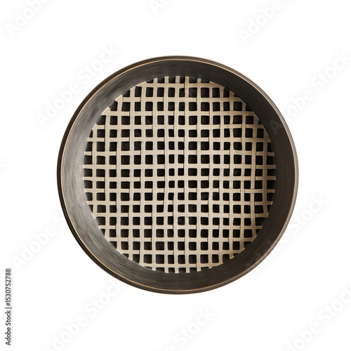 Minimalist Circular Wall Basket with Negative Space and Taupe-Charcoal Design