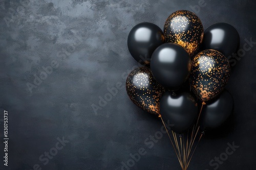 Elegant Black Balloons with Gold Accents on Dark Background