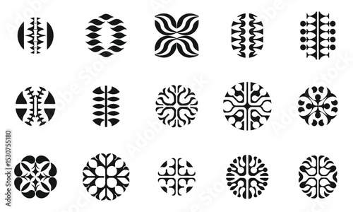 An array of unique black and white logos showcasing diverse designs, offering a contemporary and artistic flair suitable for various creative projects.