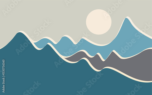 Mountain landscape at sunrise background.
