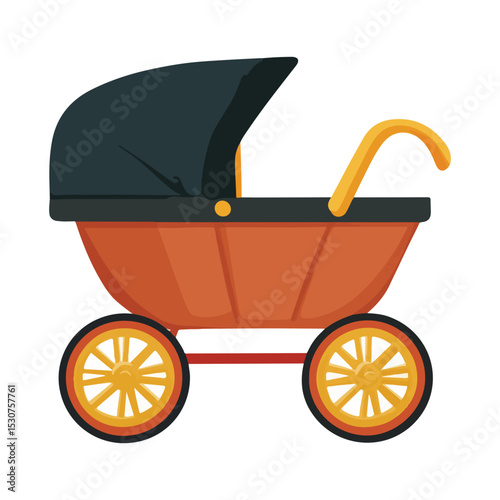 Old fashioned pram,  classic baby carriage or pram on white background