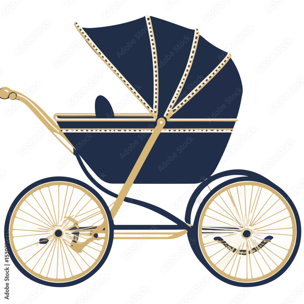 Naklejka premium Old fashioned pram, classic baby carriage or pram on white background