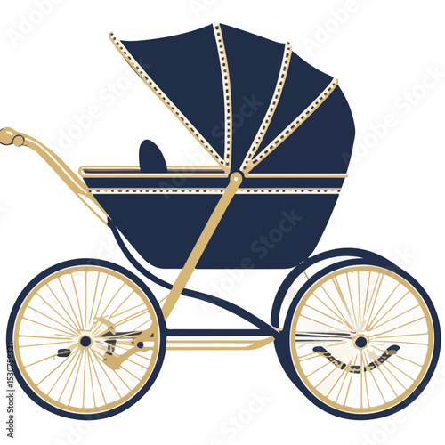 Old fashioned pram,  classic baby carriage or pram on white background