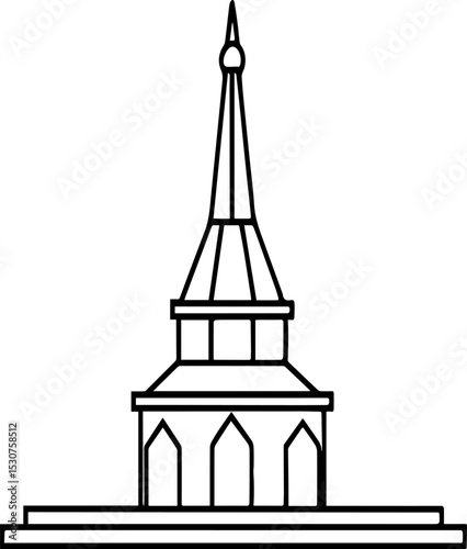 Spire outline vector illustration, line art
