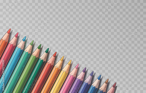 Colorful crayon colored pencil set png. Back to school concept with colorful crayons on isolated transparent background. Vector multicolored pencils illustration.