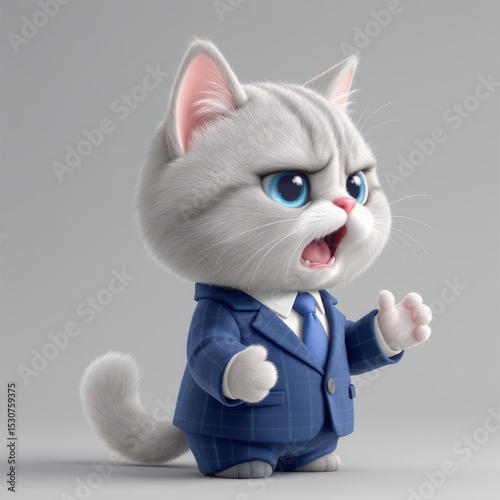 Cartoon Cat Wearing Suit Expressing Anger
