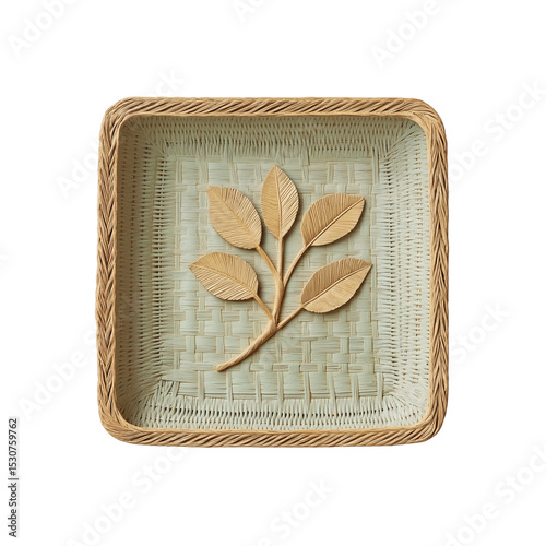 Square Wall Basket with Subtle Floral Embossing in Pale Green and Wheat Yellow