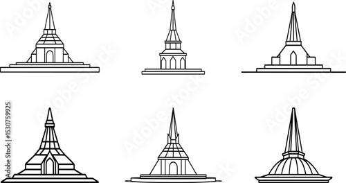 Set of Spire outline vector illustration, line art
