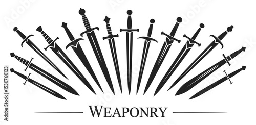 silhouette; black; vector; illustration; sword; medieval; weapons; flat; glyph; sign; solid; pictogram; symbol; blade; hilt; handle; steel; iron; battle; knight; warrior; combat; fantasy; historical; 