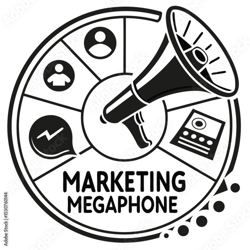 Marketing megaphone with icons for social media and audience reach