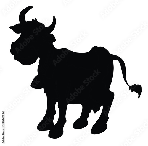 Cute cartoon hand drawn vector cow silhouette.