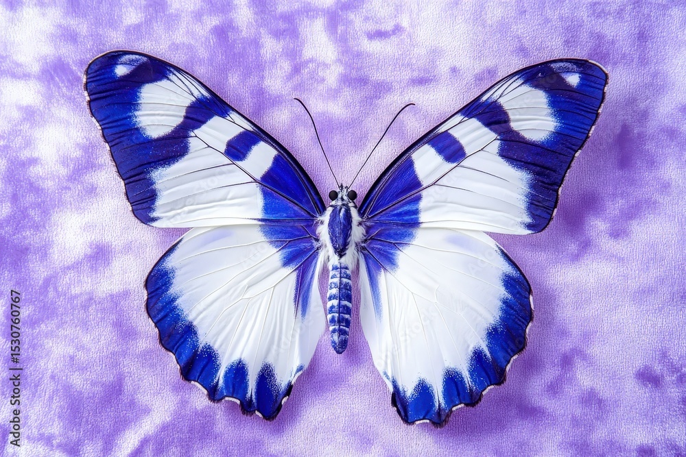 Fototapeta premium Detailed close-up of a beautiful butterfly with intricate blue and white wings.