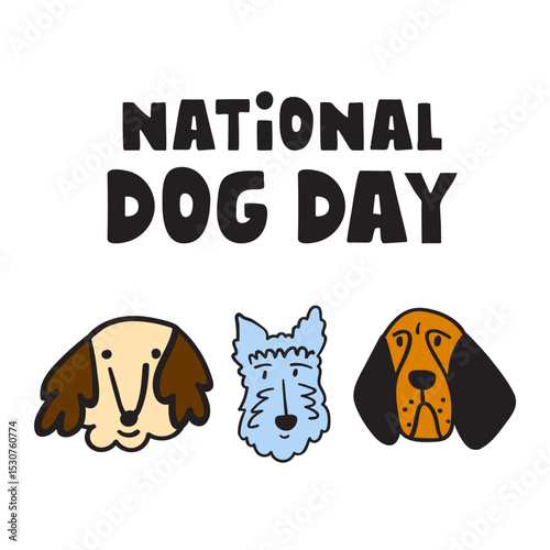 Three dog faces. National dog day. Banner. Flat vector design on white background.