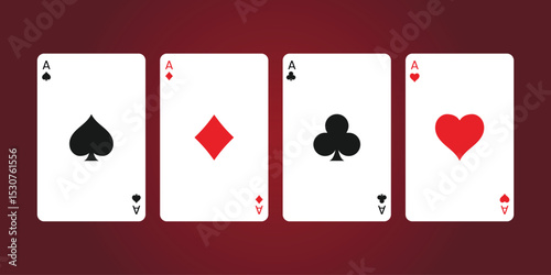 Casino poker cards. aces of all four suits, diamonds, spades, hearts, clubs. Vector illustration.