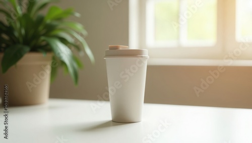 Refreshing Morning Coffee in a Disposable Cup near a Window