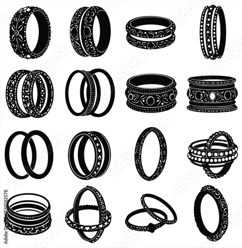 Exquisite Bangles & Bracelets Collection: Traditional Ethnic Jewelry Silhouettes, Ornate Armlet Designs, Fashion Accessory Icons for Cultural & Festive Themes.
